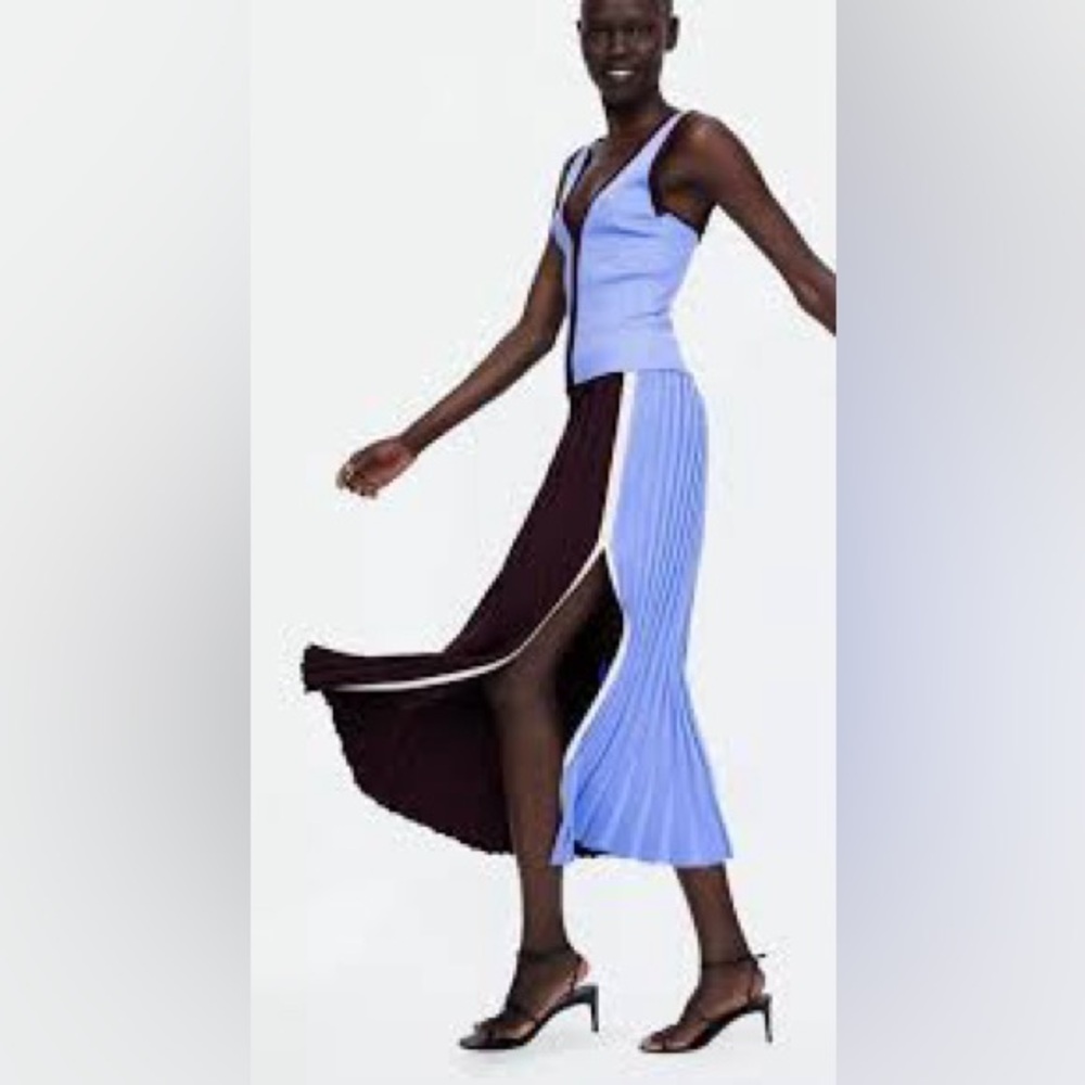 Zara Knit Colorblocked Two-Piece Midi Skirt and Ribbed Knit Sleeveless Top